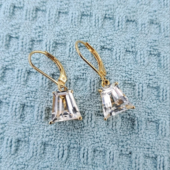 White Topaz Dangle Earrings In 14k Yellow Gold Vermeil. - Picture 1 of 3